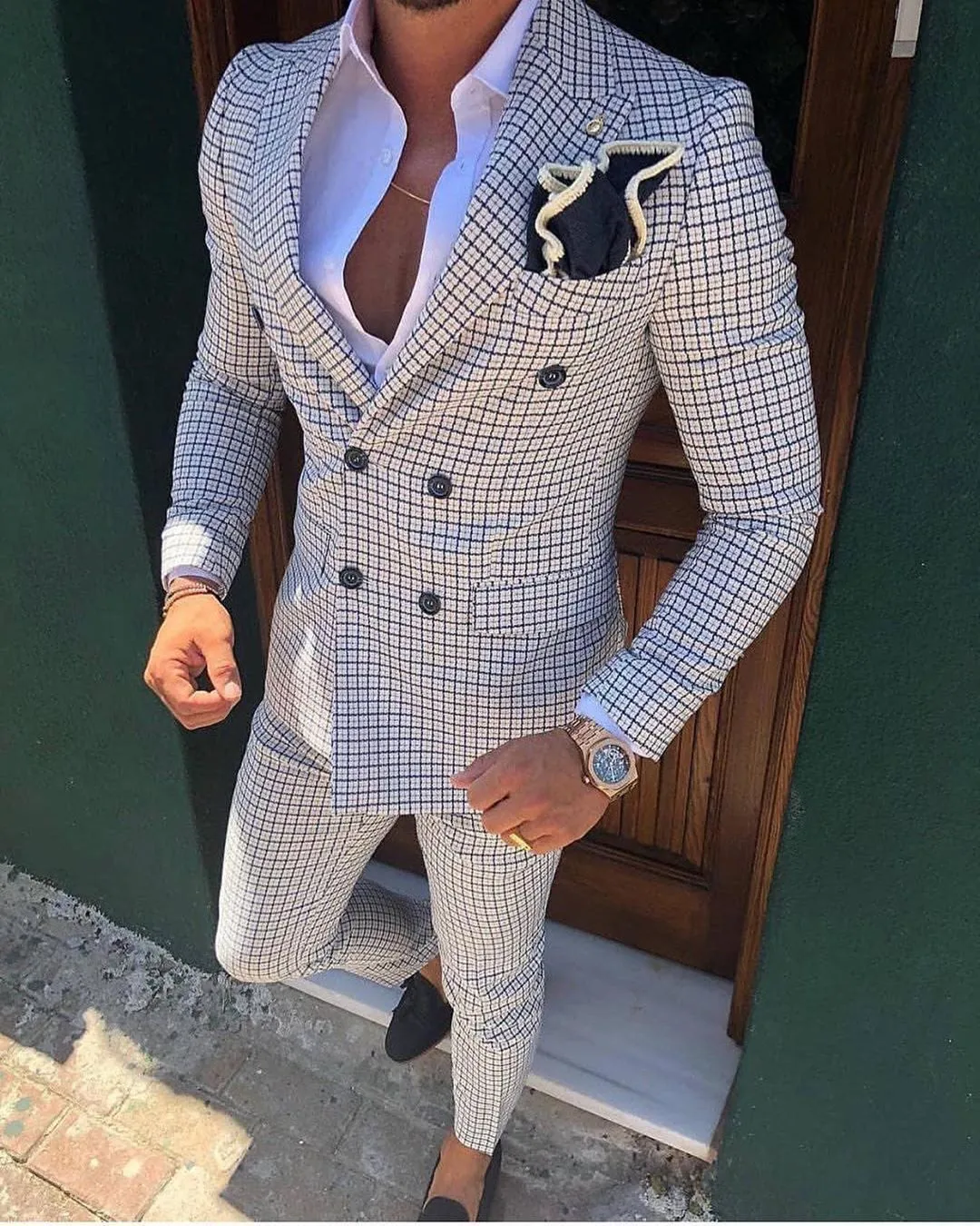 2 Pieces Checked Wedding Party Formal Suits for Men CB3429