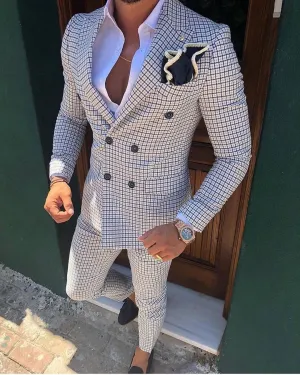 2 Pieces Checked Wedding Party Formal Suits for Men CB3429