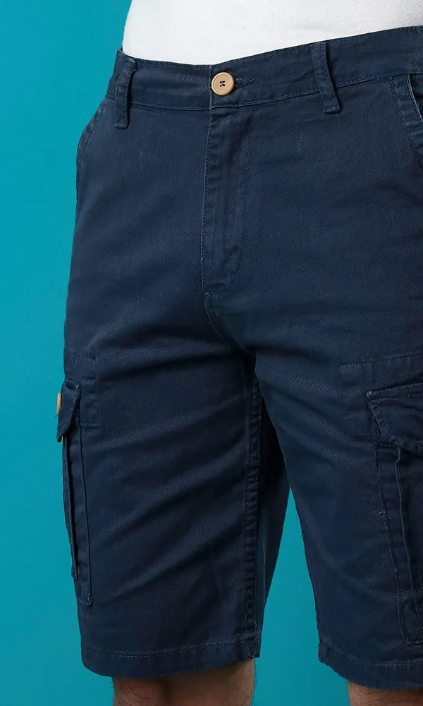 27117 Casual Side Pockets Comfy Short - Dark Navy Blue