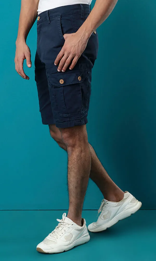 27117 Casual Side Pockets Comfy Short - Dark Navy Blue