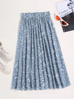 All Over Print Frill Midi Plus Size Skirt