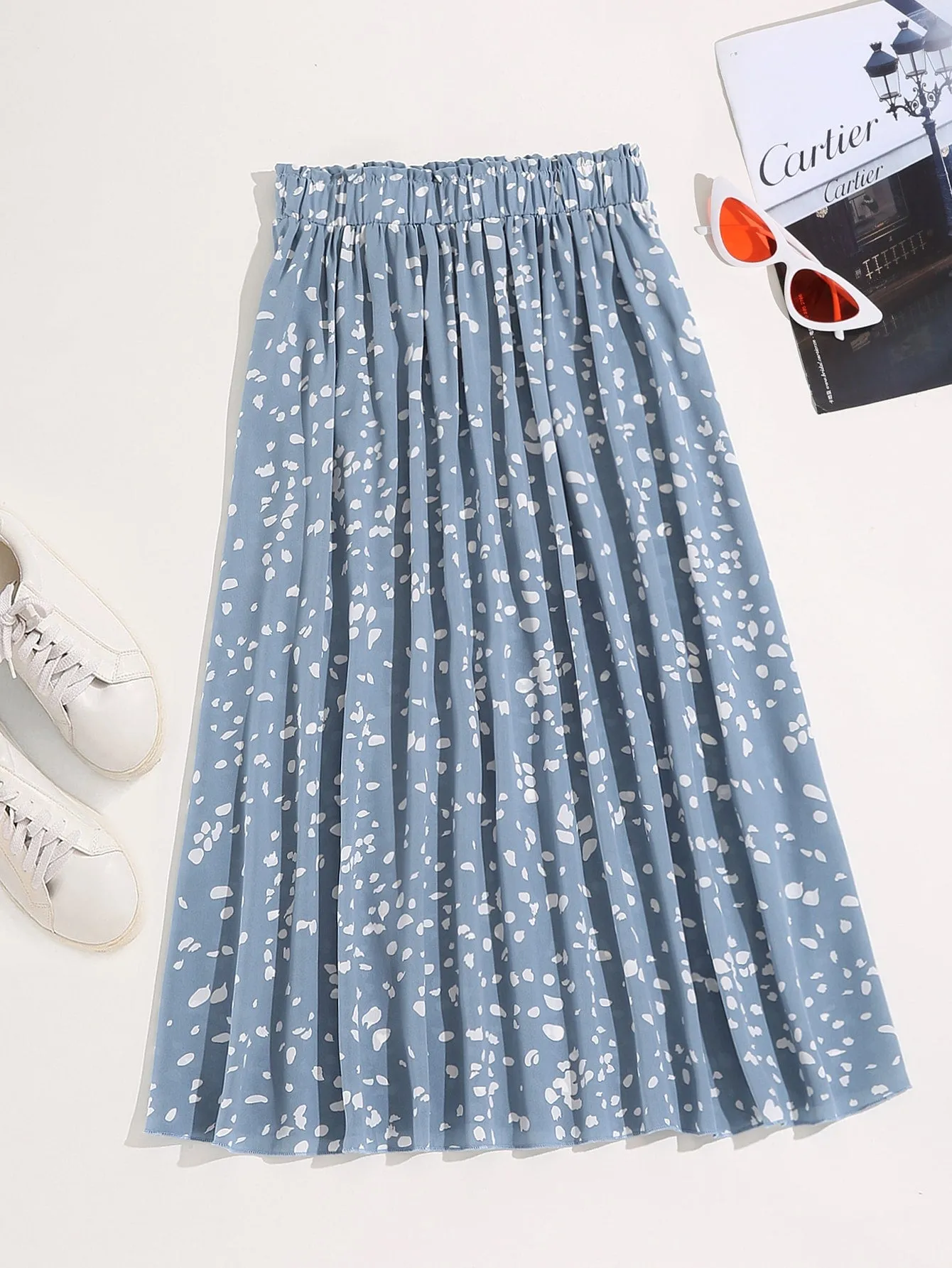 All Over Print Frill Midi Plus Size Skirt