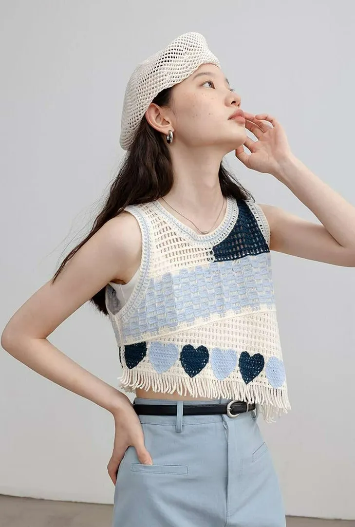 Asymmetric Color Block Sleeveless Knit Top