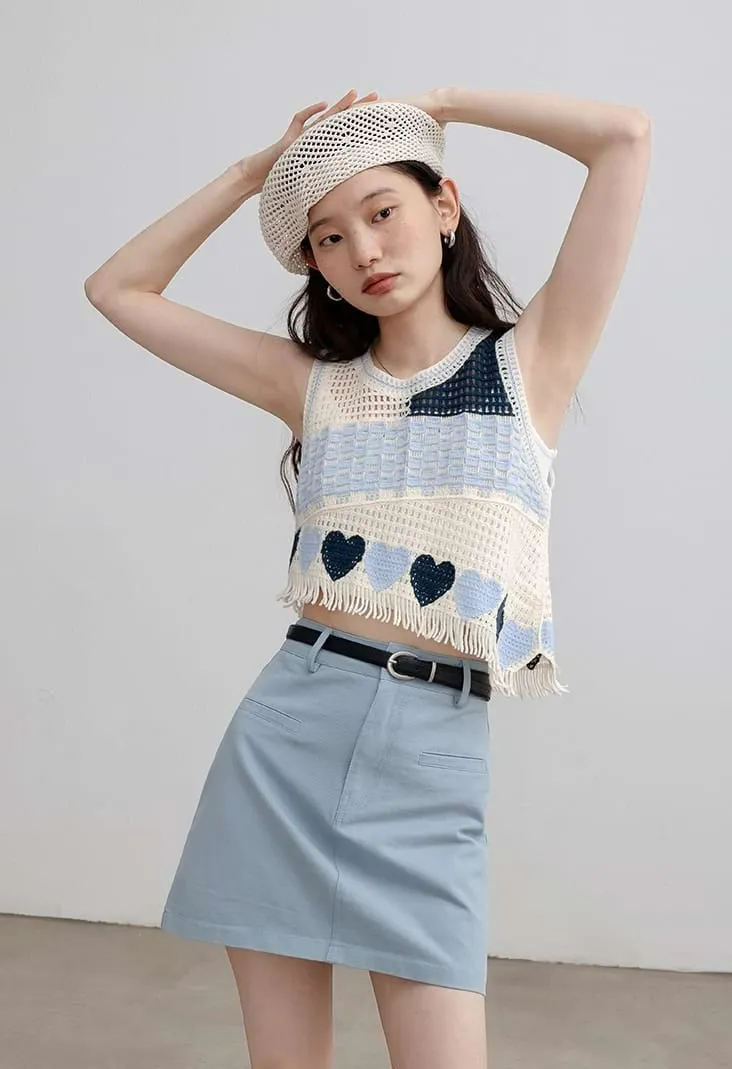 Asymmetric Color Block Sleeveless Knit Top