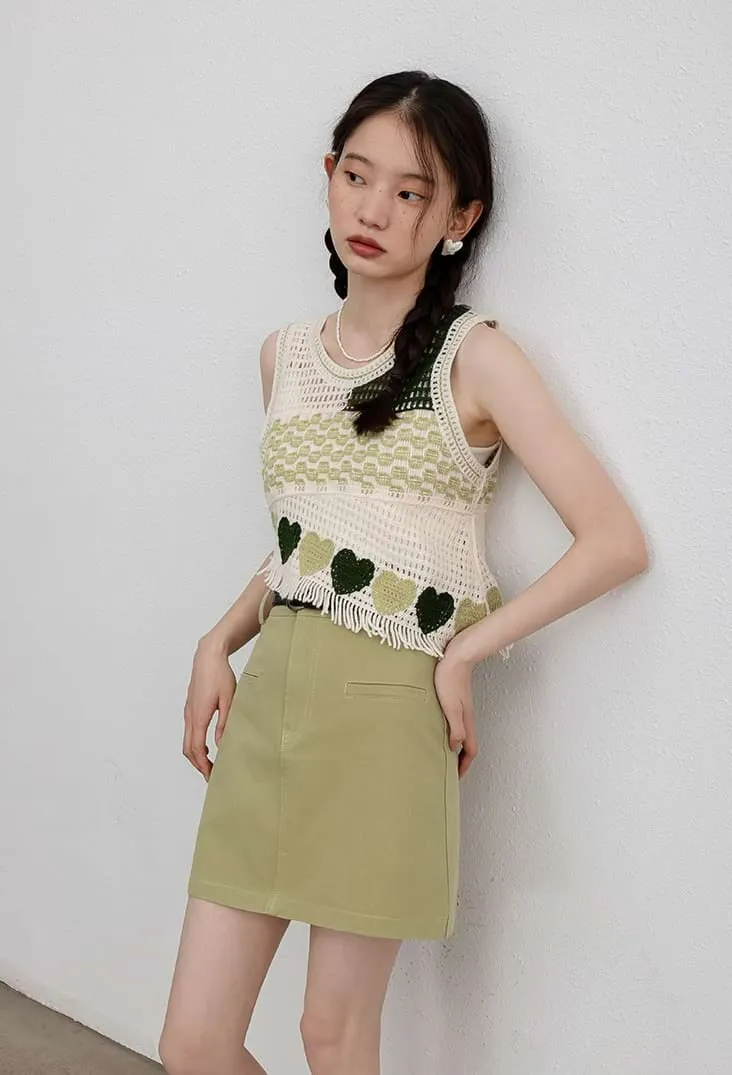 Asymmetric Color Block Sleeveless Knit Top