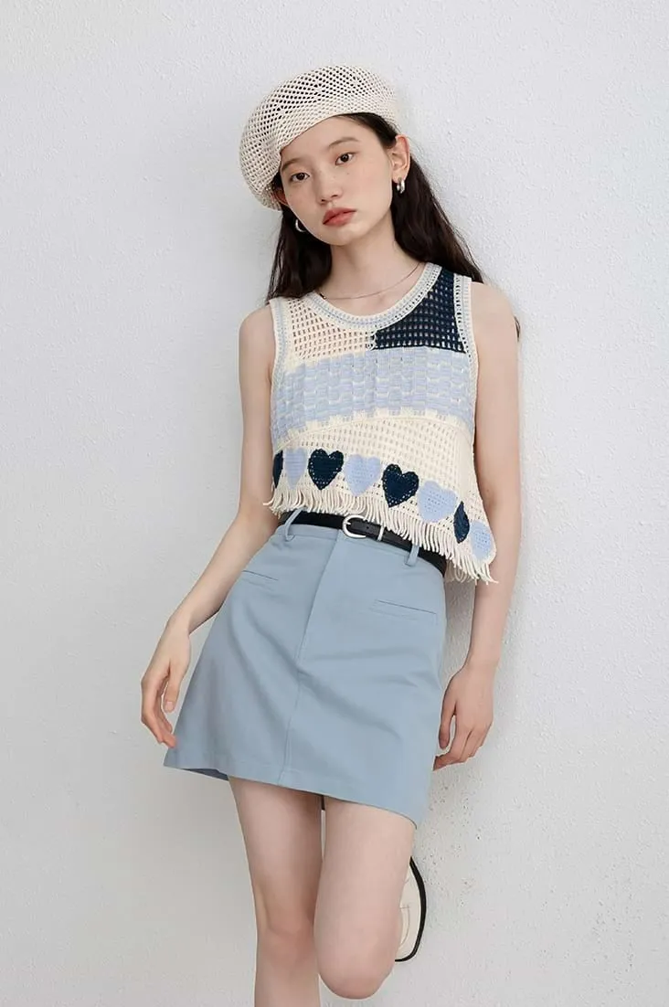 Asymmetric Color Block Sleeveless Knit Top
