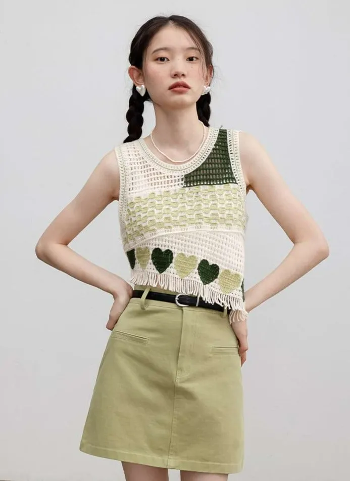Asymmetric Color Block Sleeveless Knit Top