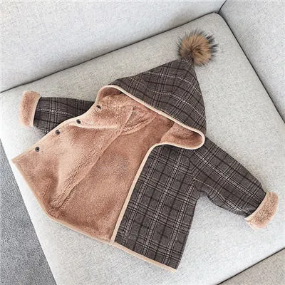 Autumn Winter Jacket Coat Kids Warm Lambswool Thick Hooded Children Outerwear Coat Toddler