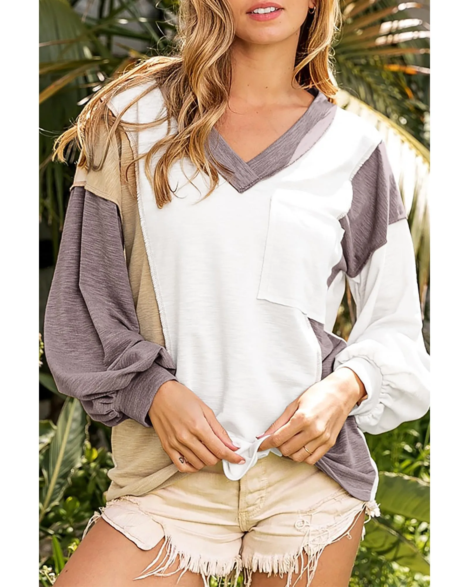 Azura Exchange Colorblock Patchwork Knit Top - S