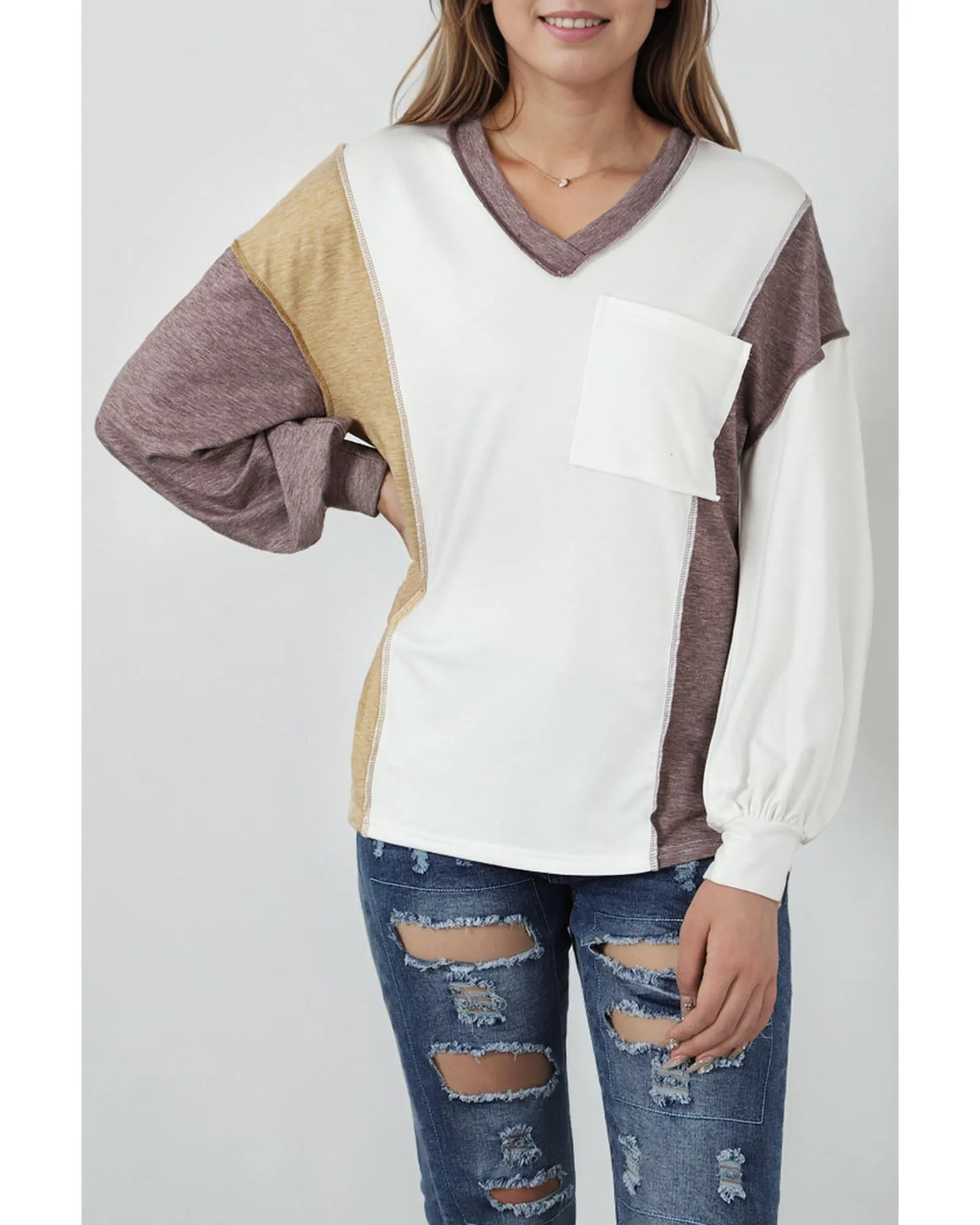 Azura Exchange Colorblock Patchwork Knit Top - S