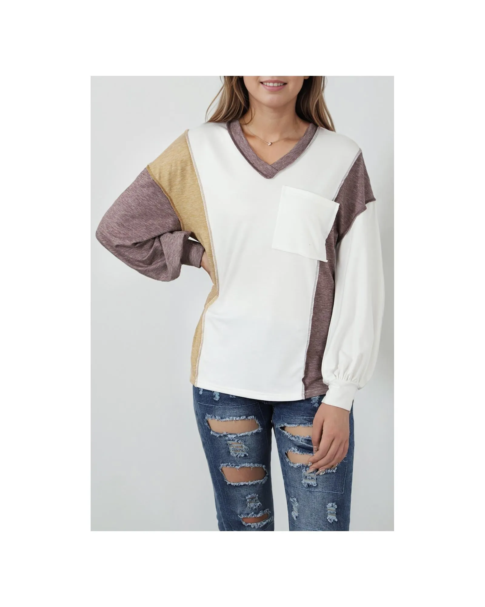 Azura Exchange Colorblock Patchwork Knit Top - S