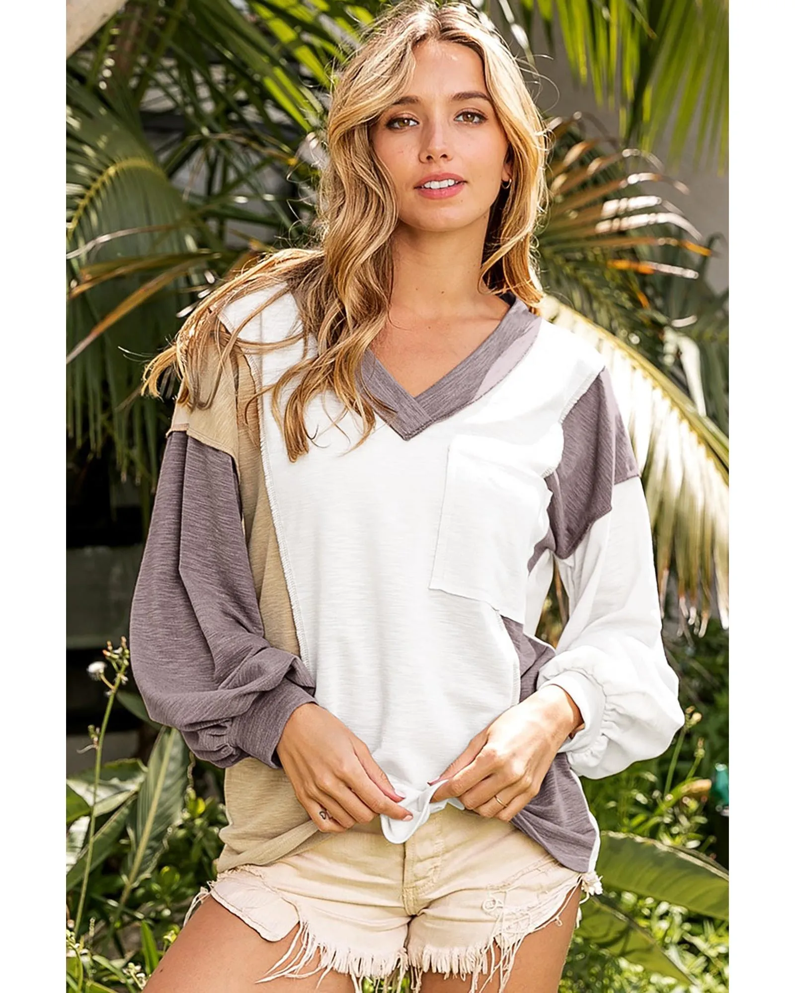 Azura Exchange Colorblock Patchwork Knit Top - S