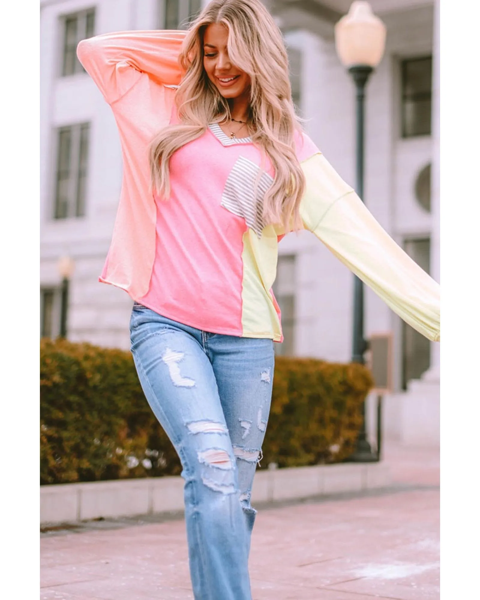 Azura Exchange Long Sleeve Striped Color Block T-Shirt - S