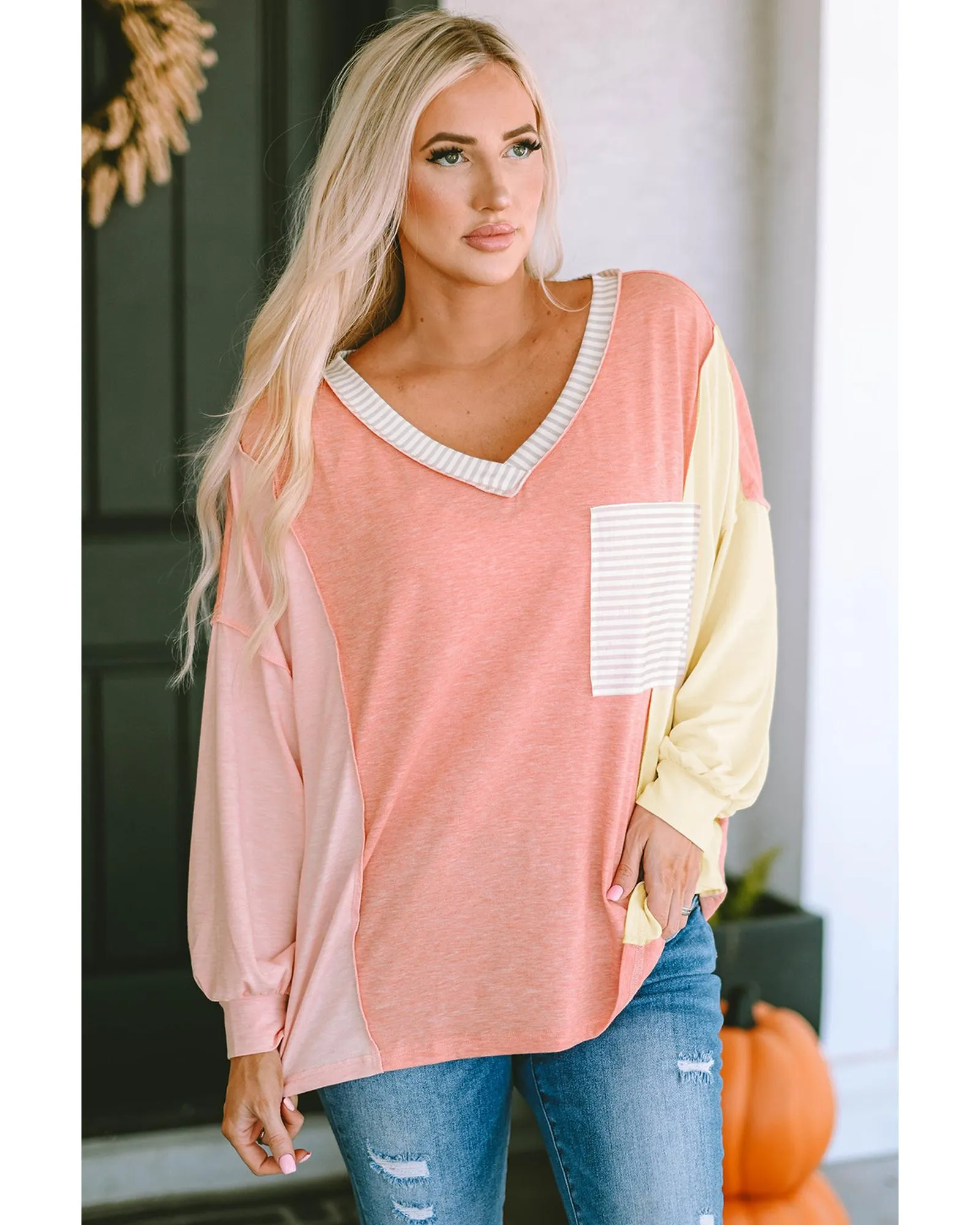 Azura Exchange Long Sleeve Striped Color Block T-Shirt - S