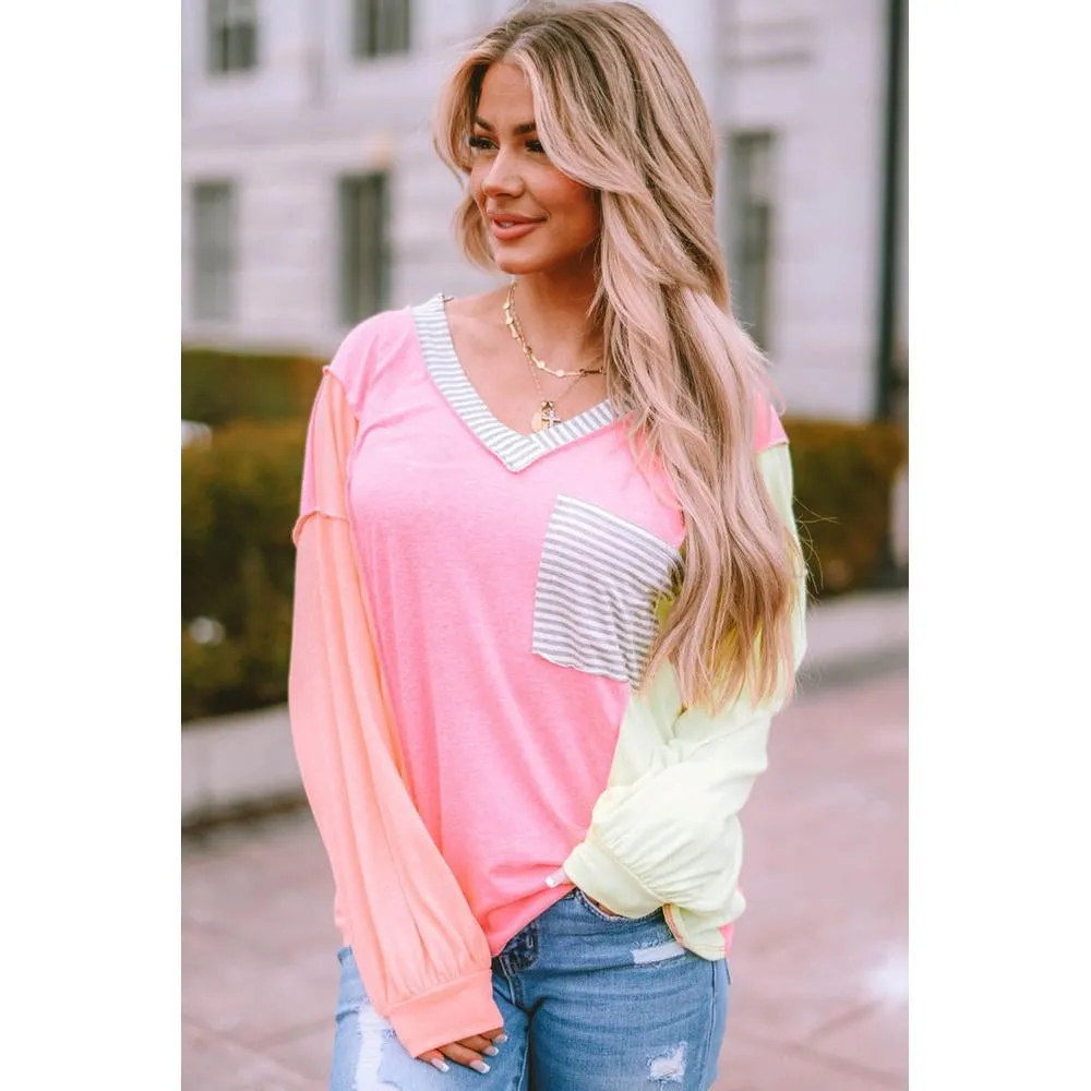 Azura Exchange Long Sleeve Striped Color Block T-Shirt - S