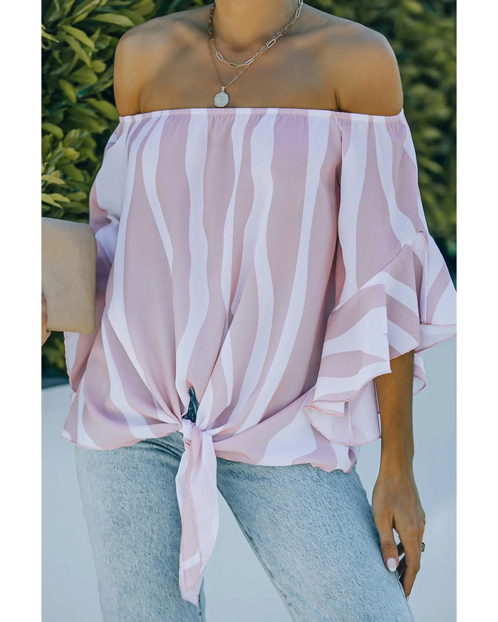 Azura Exchange Vertical Stripes Off The Shoulder Blouse - M