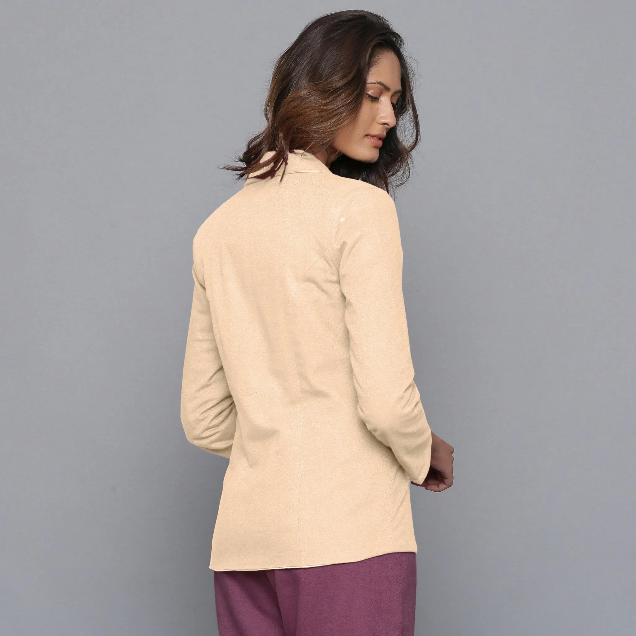 Beige Slim Fit Warm Cotton Flannel Blazer