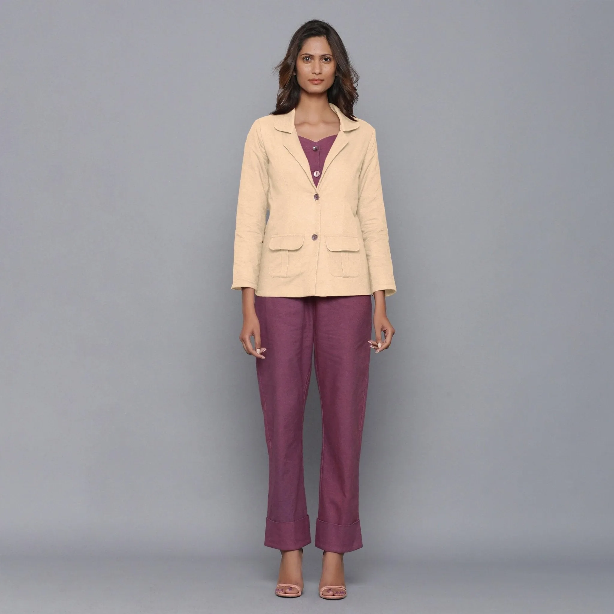 Beige Slim Fit Warm Cotton Flannel Blazer