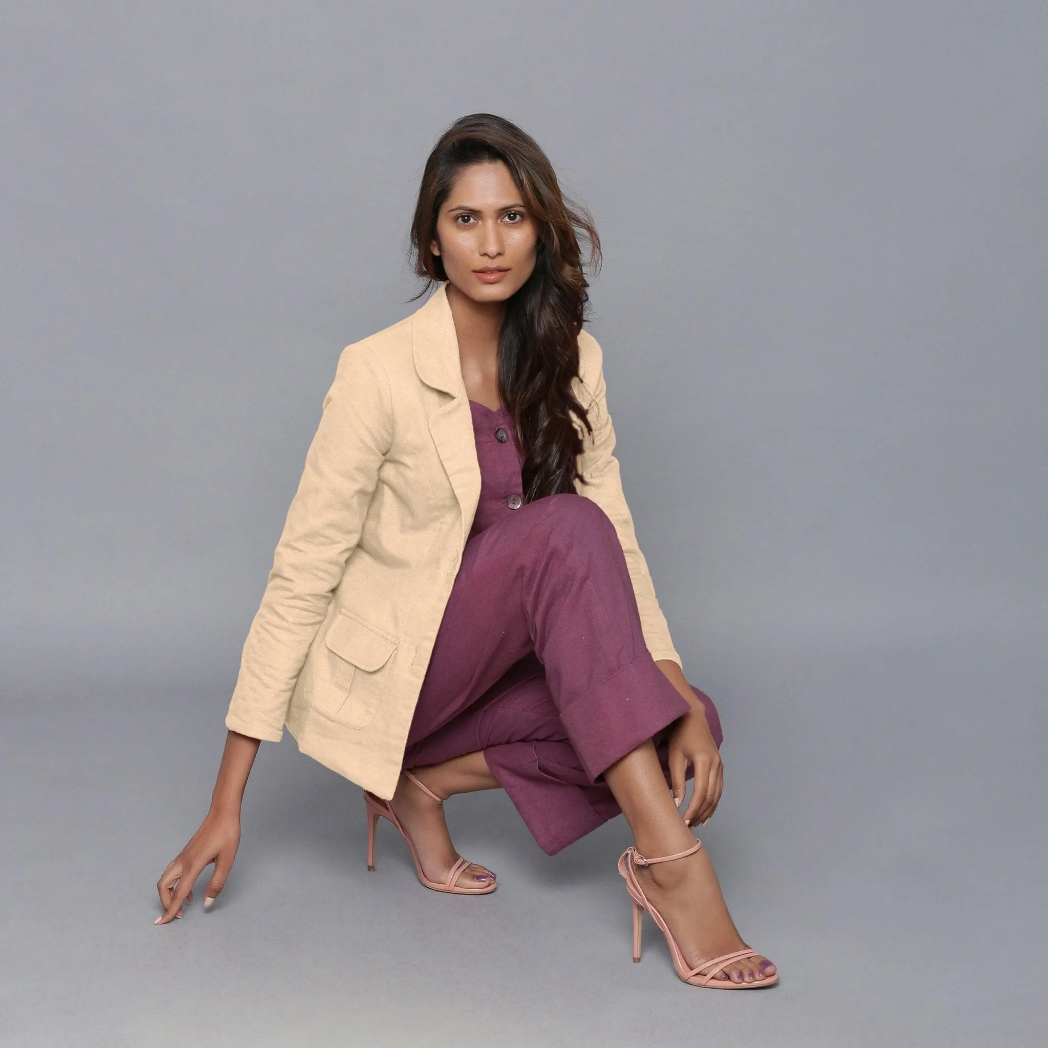 Beige Slim Fit Warm Cotton Flannel Blazer