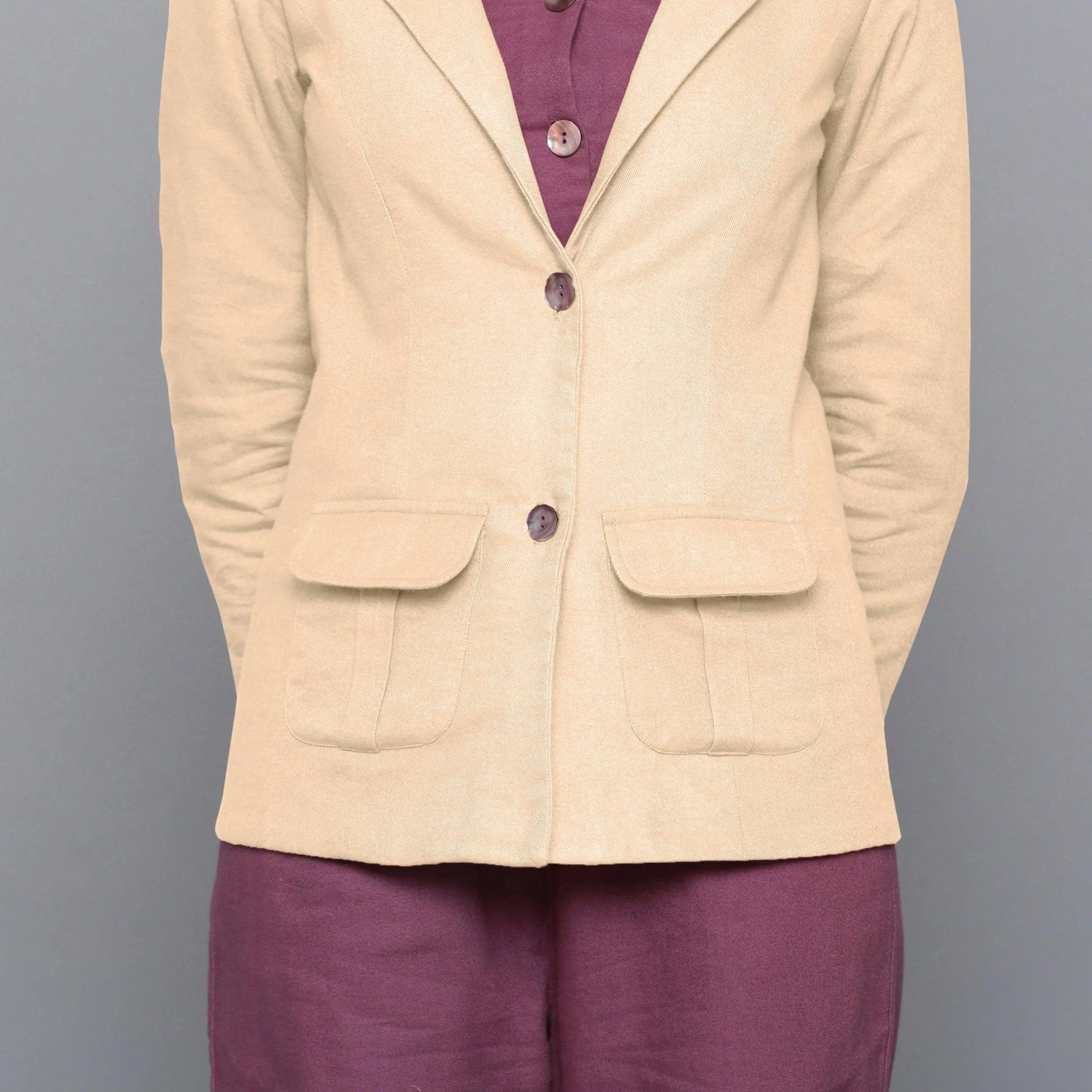 Beige Slim Fit Warm Cotton Flannel Blazer