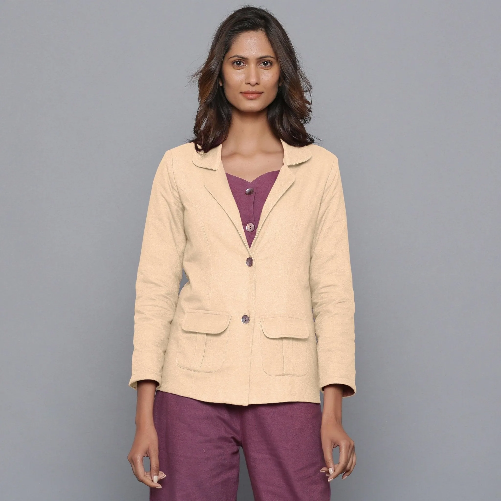 Beige Slim Fit Warm Cotton Flannel Blazer