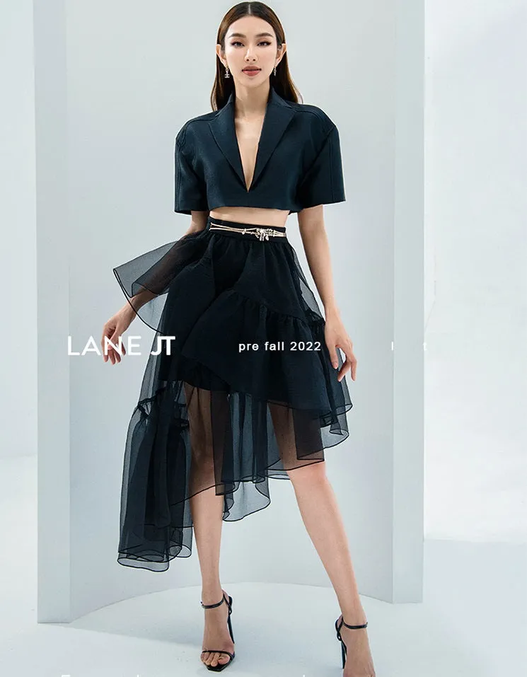Black Autumn new solid color upper and lower suits suits waist suits- Cilia