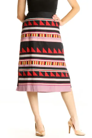 Black Aztec Print Bohemian A-Line Skirt