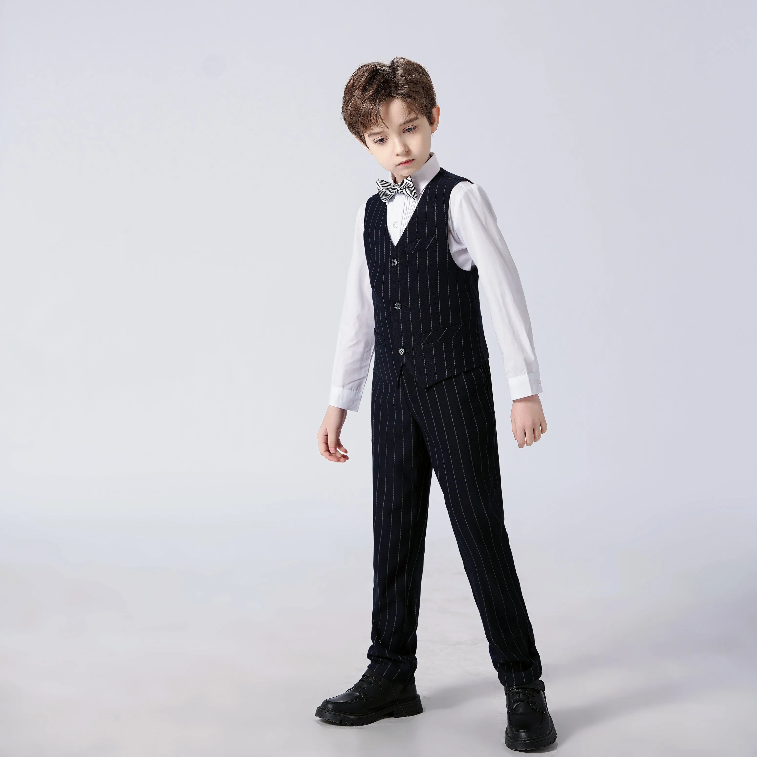 Black Striped Modern 4 Piece Boy's Formal Suits