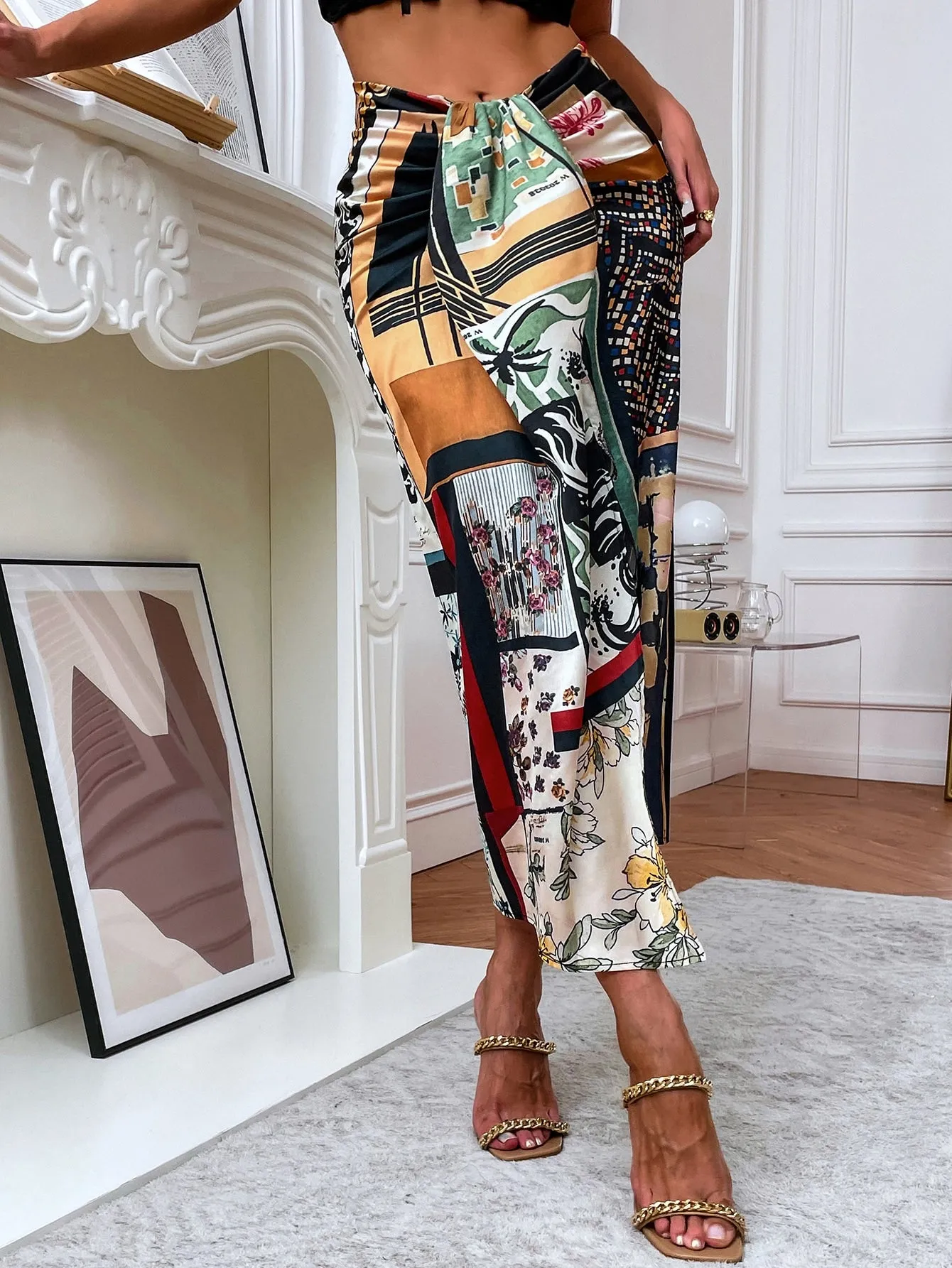 Boho Colorblock High Waist Long Women Skirt
