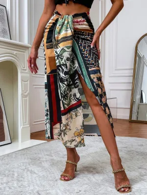 Boho Colorblock High Waist Long Women Skirt