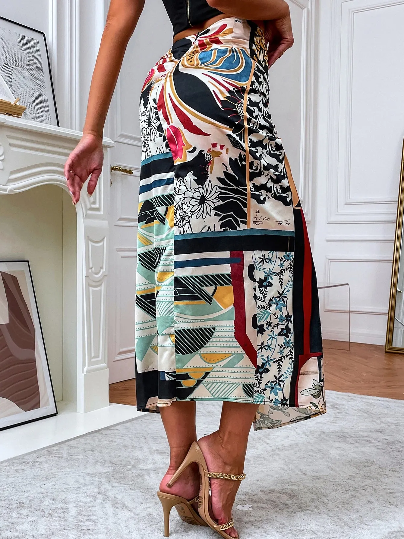Boho Colorblock High Waist Long Women Skirt