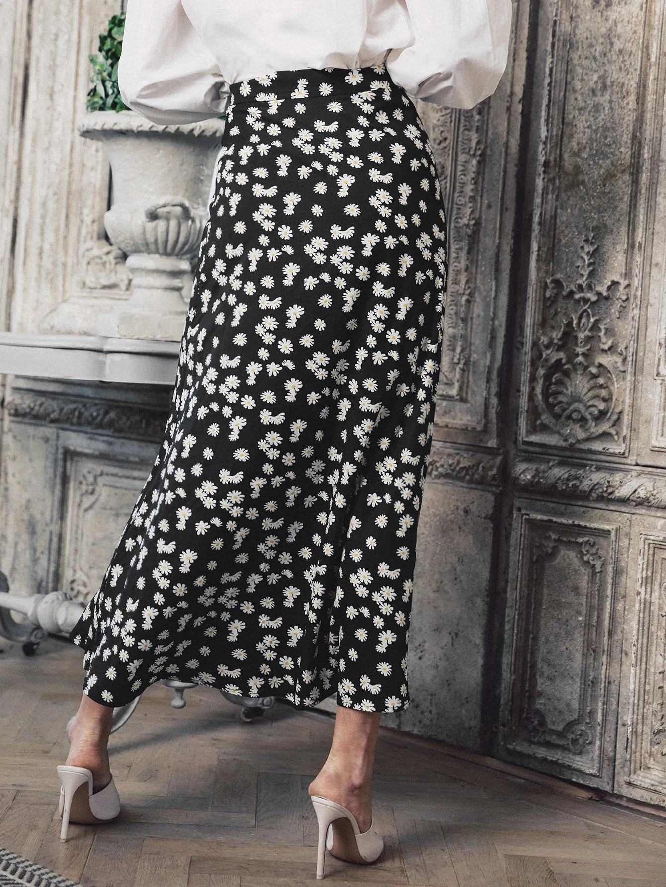 Boho Ditsy Floral Zipper High Waist Long Women Skirt