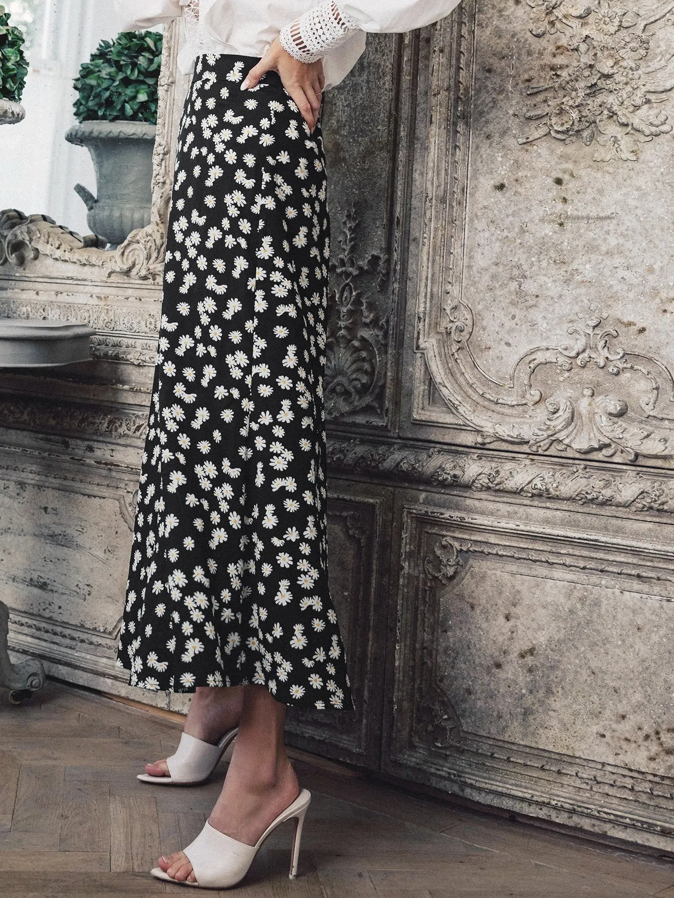 Boho Ditsy Floral Zipper High Waist Long Women Skirt