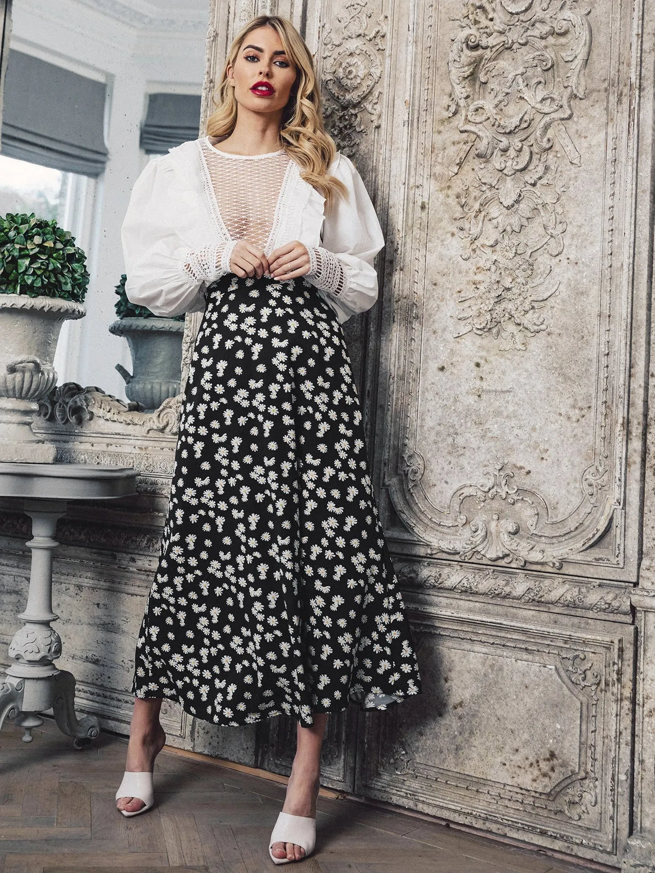 Boho Ditsy Floral Zipper High Waist Long Women Skirt