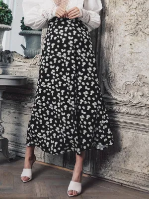 Boho Ditsy Floral Zipper High Waist Long Women Skirt