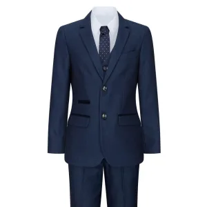 Boys Navy Blue 3 Piece Tweed Birdseye Suit Smart Formal Wedding Classic 1920s