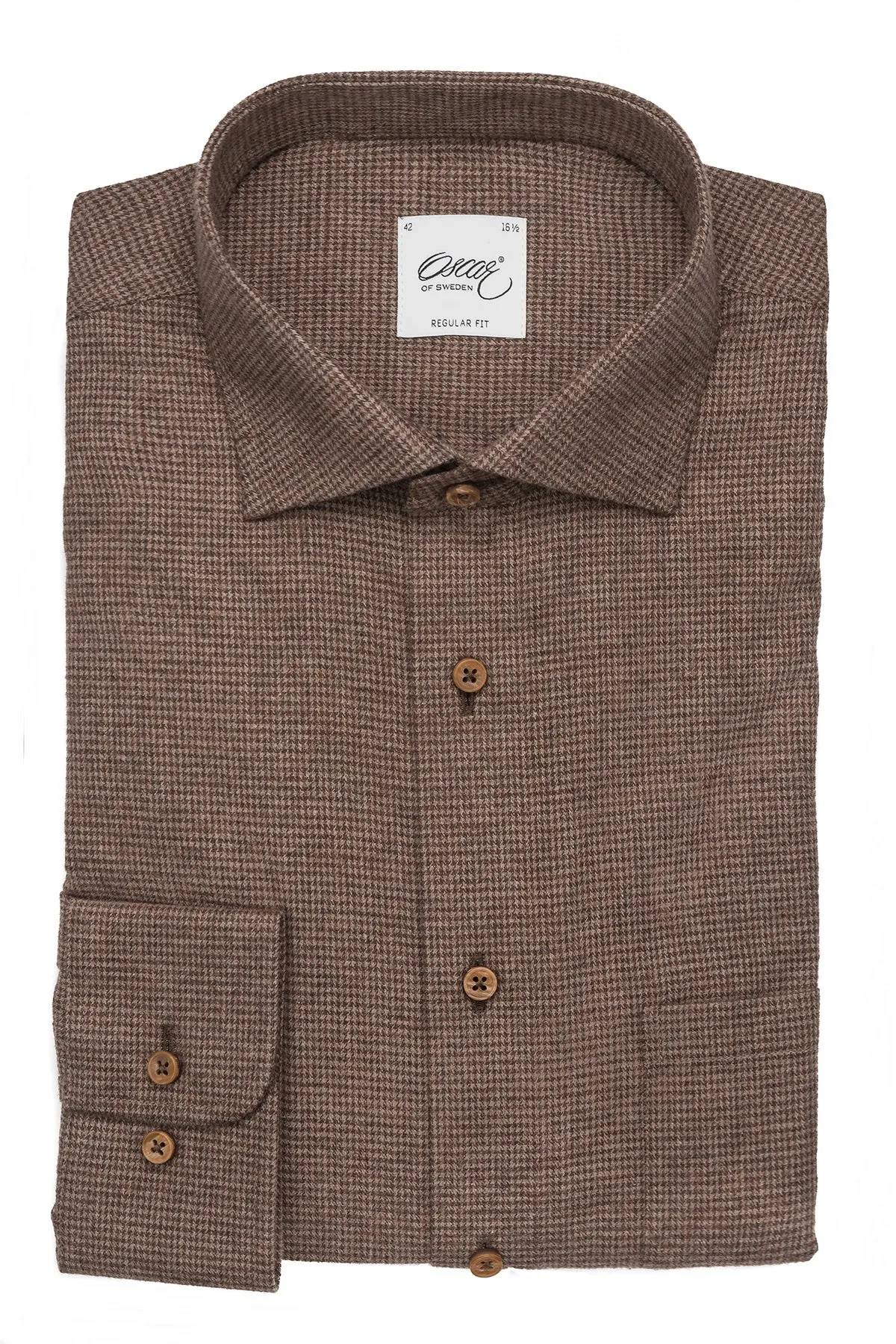 Brown houndstooth flannel regular fit shirt