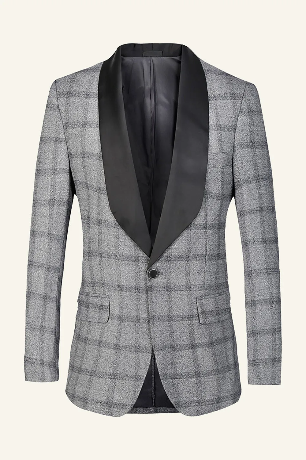 Brown Plaid Shawl Lapel Men's Prom Blazer