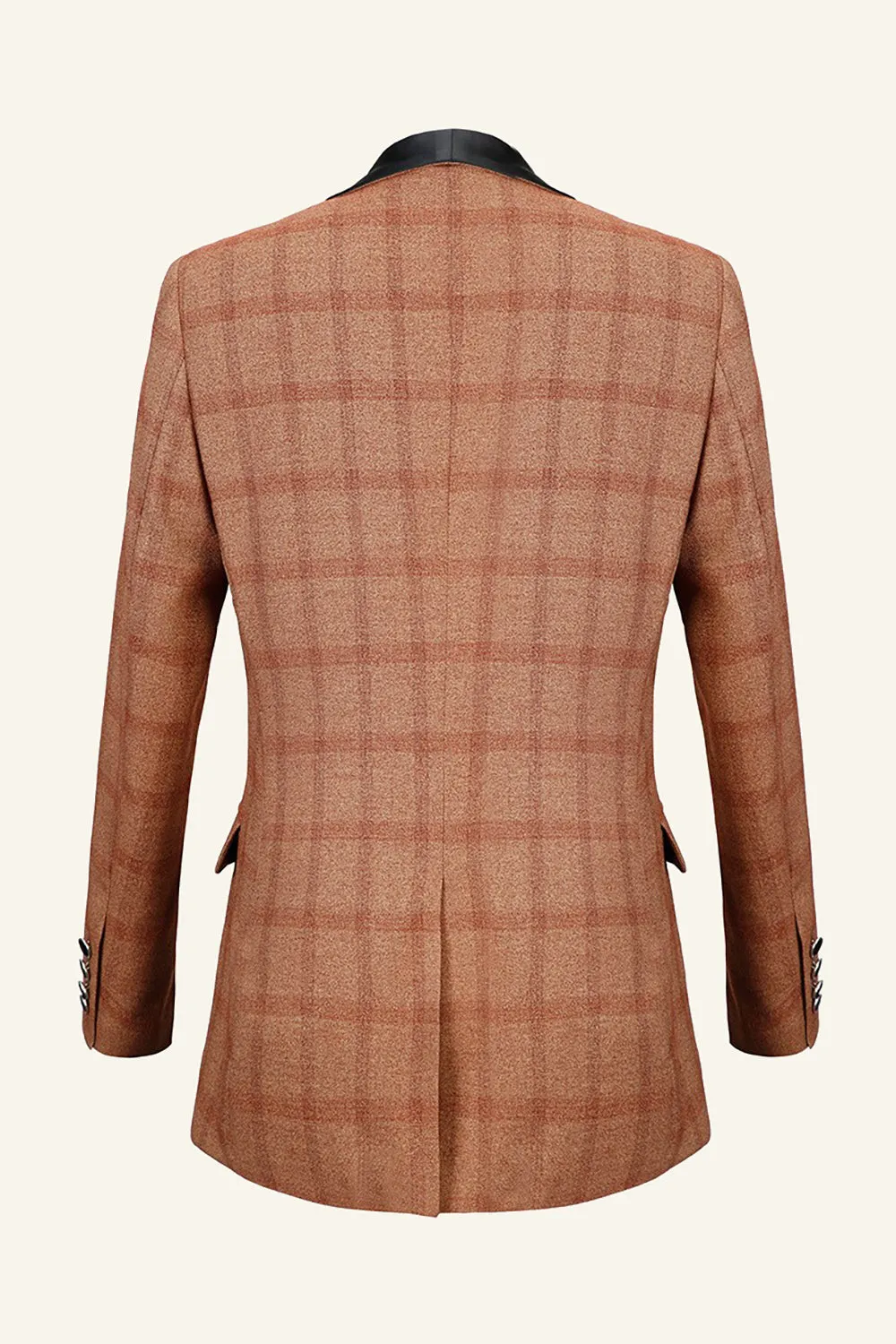 Brown Plaid Shawl Lapel Men's Prom Blazer
