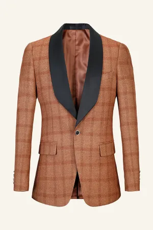Brown Plaid Shawl Lapel Men's Prom Blazer