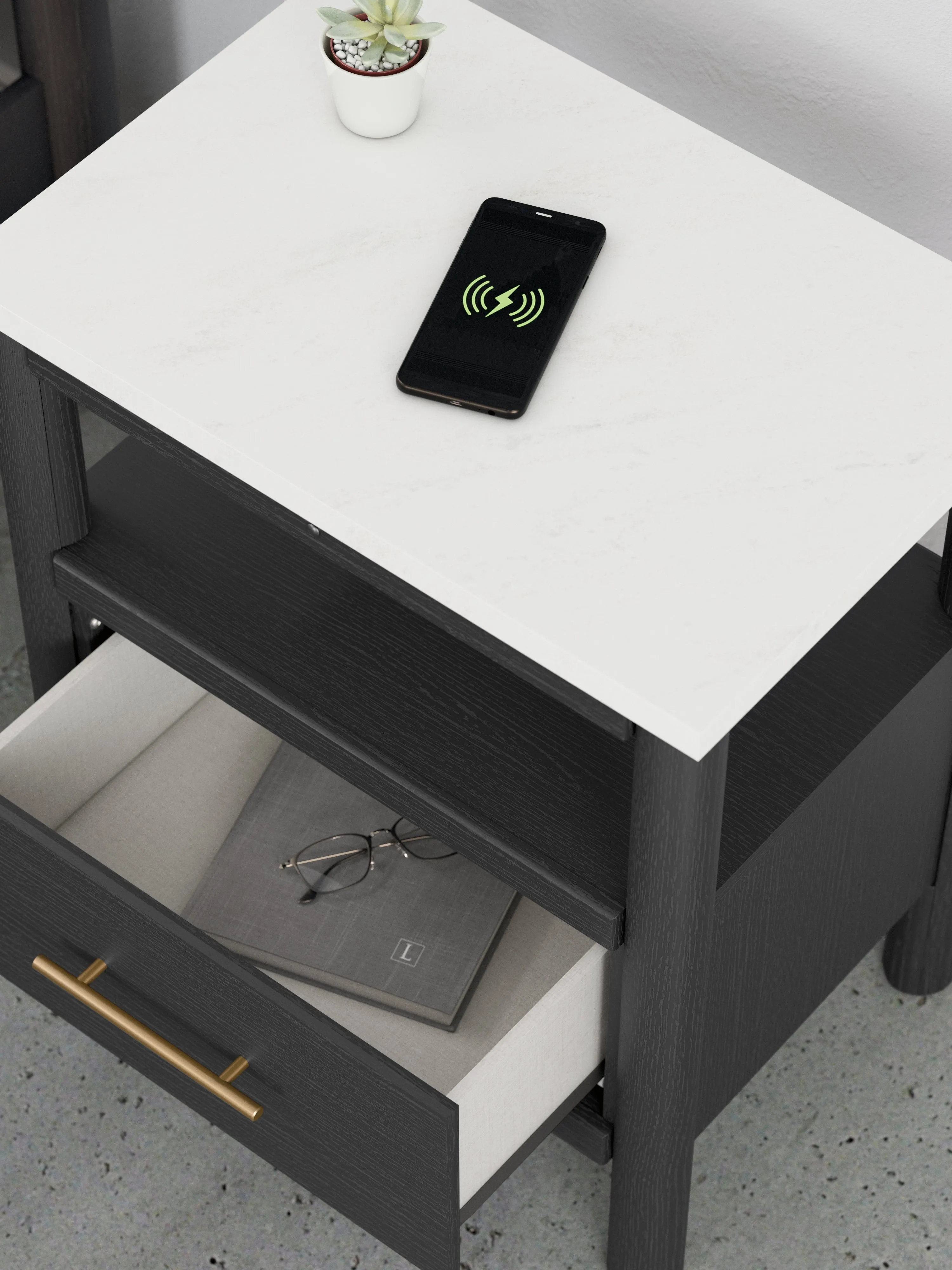 Cadmori Queen Upholstered Bed with 2 Nightstands in Black
