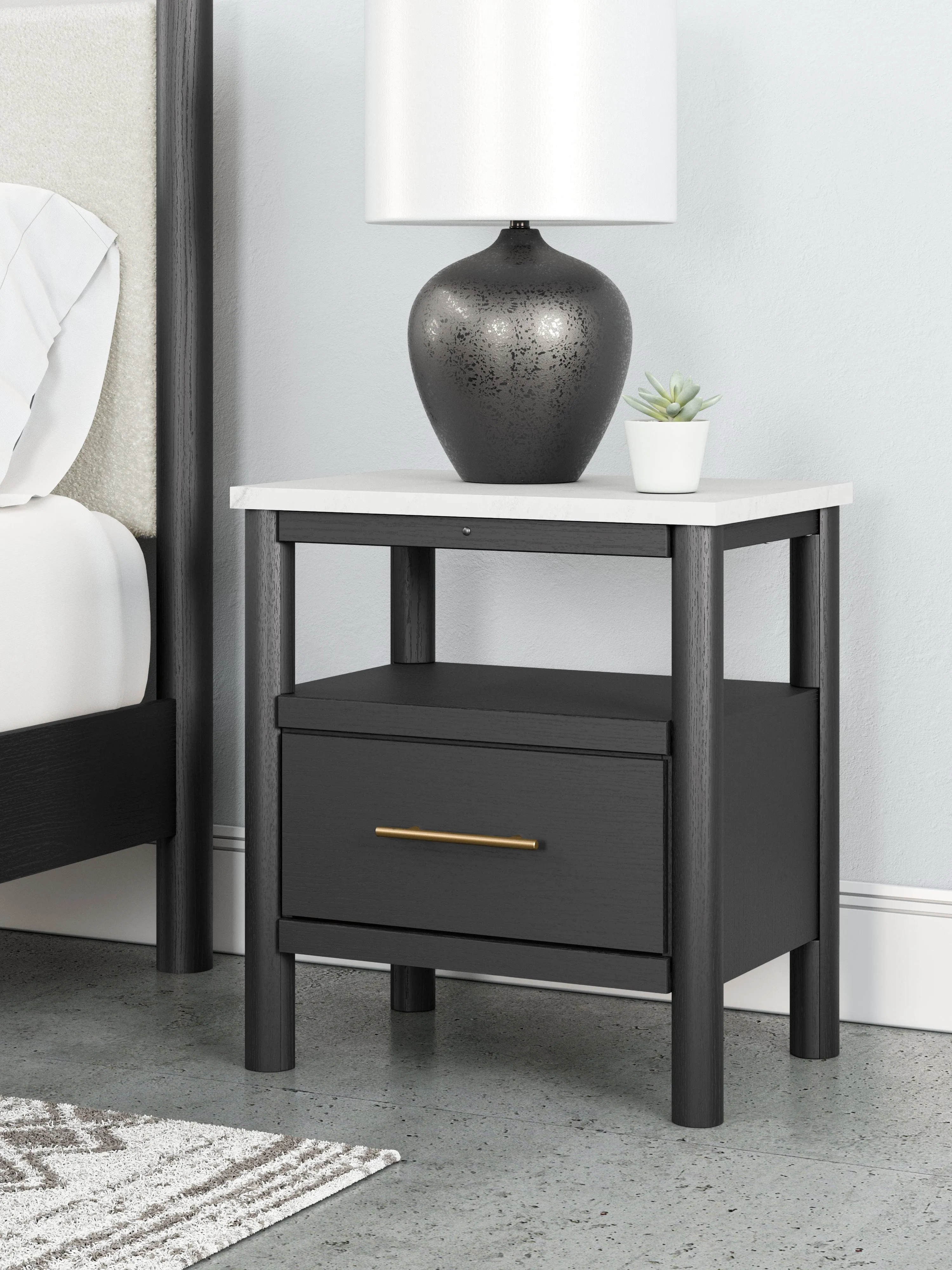 Cadmori Queen Upholstered Bed with 2 Nightstands in Black