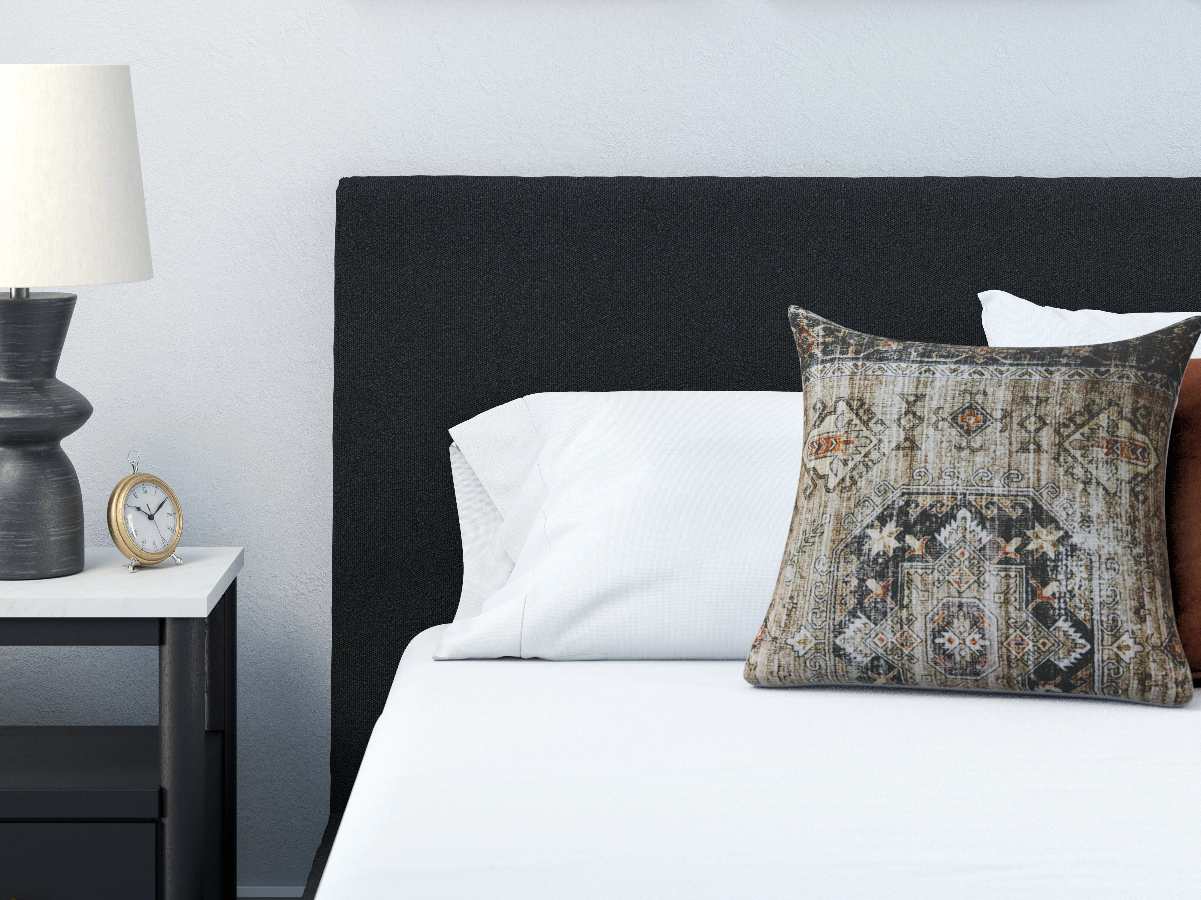 Cadmori Queen Upholstered Bed with 2 Nightstands in Black