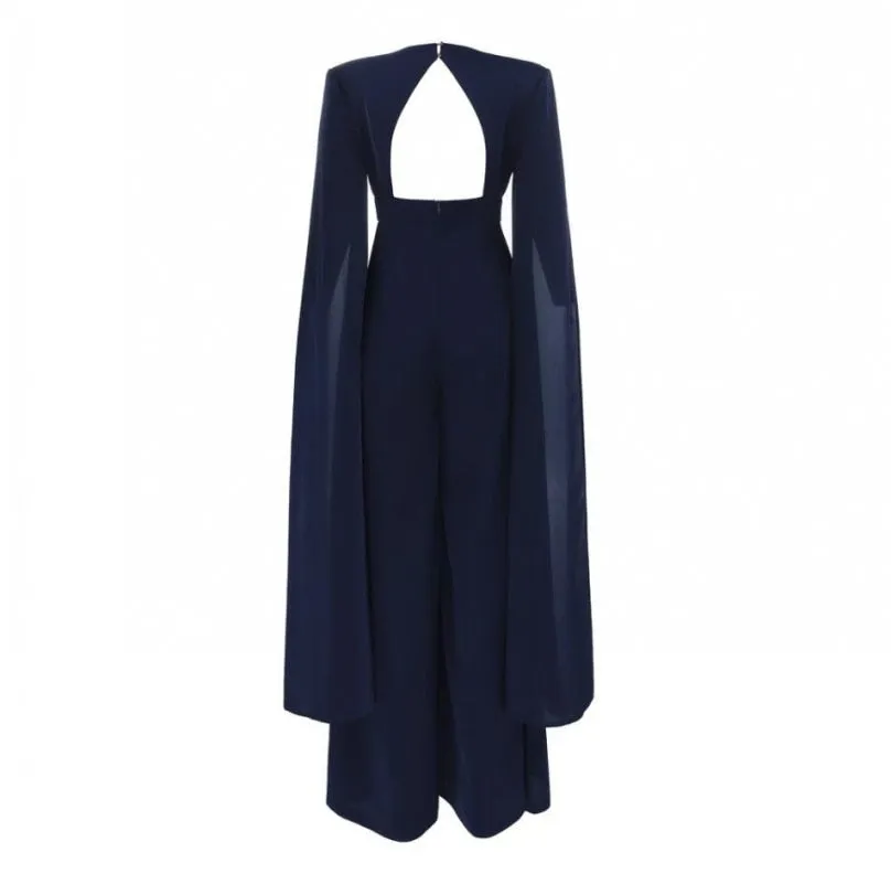 Cape Elegant Deep V-Neck Formal Jumpsuit