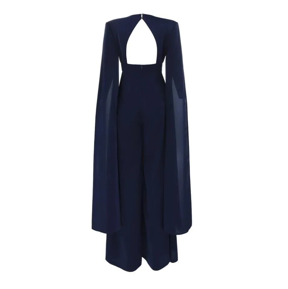 Cape Elegant Deep V-Neck Formal Jumpsuit