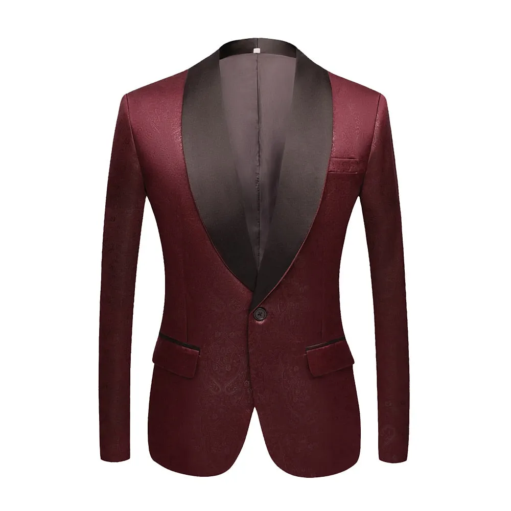 CGSUITS Men's Fashion Luxury Style Jacquard Purple & Black Tuxedo Blazer Suit Jacket