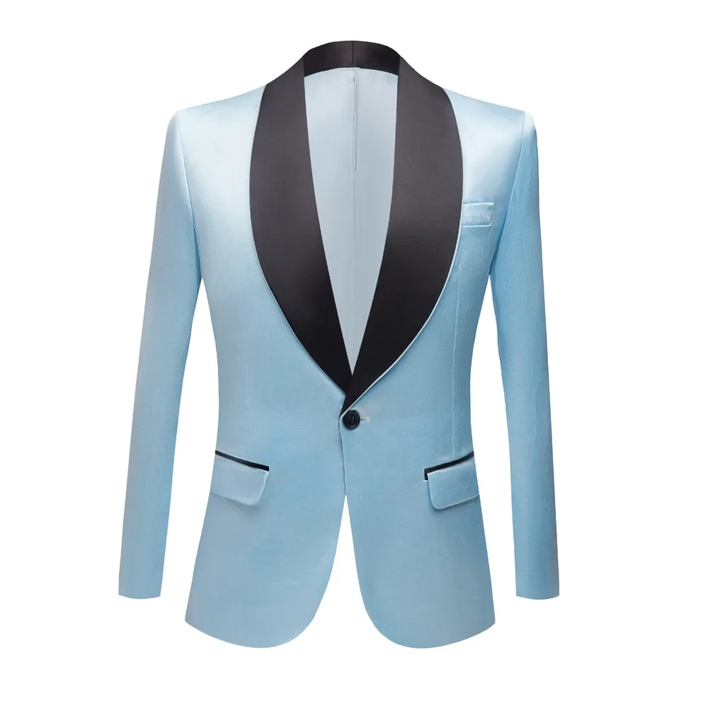 CGSUITS Men's Fashion Luxury Style Jacquard Purple & Black Tuxedo Blazer Suit Jacket