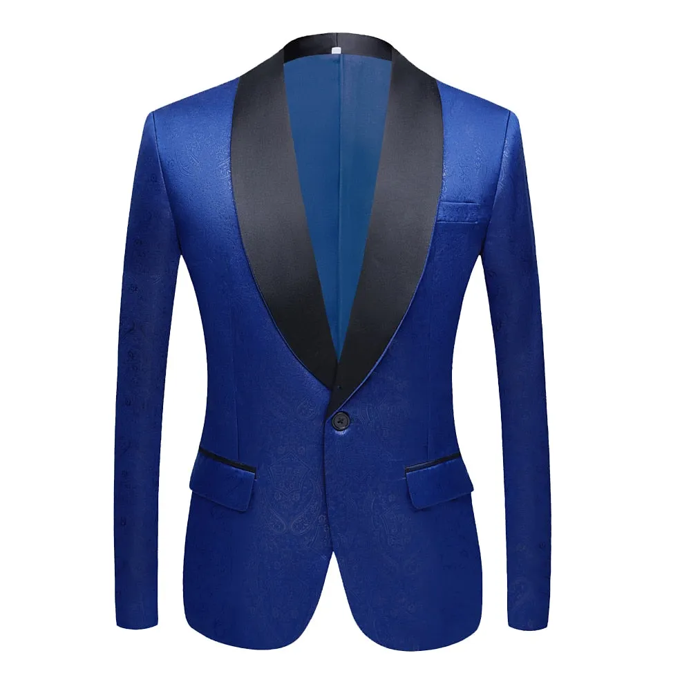 CGSUITS Men's Fashion Luxury Style Jacquard Purple & Black Tuxedo Blazer Suit Jacket