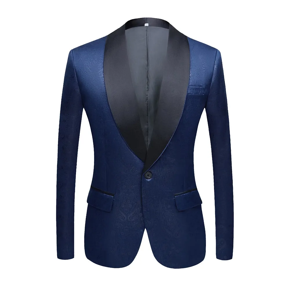 CGSUITS Men's Fashion Luxury Style Jacquard Purple & Black Tuxedo Blazer Suit Jacket