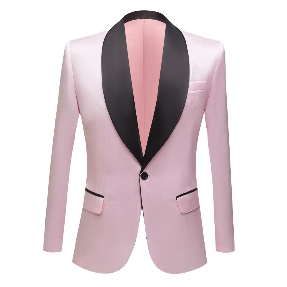 CGSUITS Men's Fashion Luxury Style Jacquard Purple & Black Tuxedo Blazer Suit Jacket